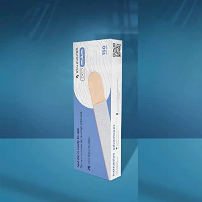 Immagine di Lima per unghie usa e getta bianca Staleks PRO papmAm Lime su base in legno DWCE 22 Expert 100/150/180/240 grana (25 pz) Manicure Pedicure Shellac NAI Salon (grana 150)