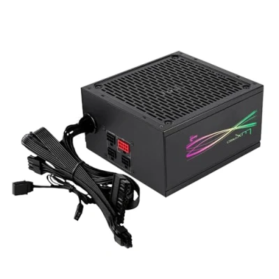 Immagine di Aerocool LUXPRORGB750M, alimentatore semi modulare RGB 750 W, 80 Plus Bronze +88%, condensatori giapponesi, ventilatore FDB 14 cm con tecnologia APFC, compatibile ARGB, 5 anni di garanzia, nero