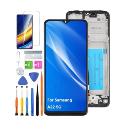 Immagine di HLYGZX Display di ricambio originale per schermo LCD Samsung Galaxy A22 5G, A226B A226BR A226L Touch Digitizer Assembly Kit parti riparazione (nero con cornice)