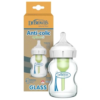 Immagine di Dr. Brown&#039;s Natural Flow Options+ Biberon in vetro anti coliche, collo largo, 150 ml