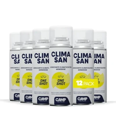 Immagine di ‎CAMP CLIMASAN One Shot, Igienizzante monodose per climatizzatori d’auto, Igienizza a fondo impianto e abitacolo, Neutralizza i cattivi odori, 12x200 ML