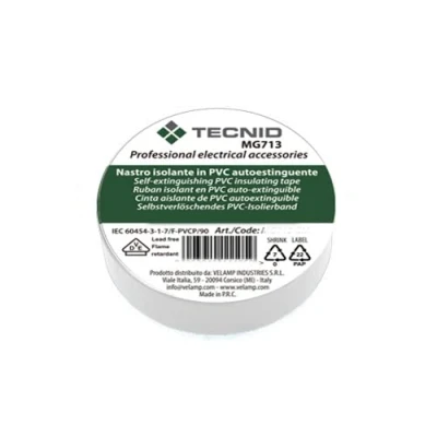 Immagine di TECNID Nastro isolante in PVC, spessore 0,13mm, 25mm x 25m. Certificato VDE, Bianco.