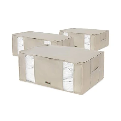 Immagine di Compactor Set 3 custodie Dune con sacco sottovuoto integrato, contenitori salvaspazio armadio per piumoni, cuscini, vestiti, antiacari, umidità, tarme, aspirapolvere o pompa manuale, taglia XXL