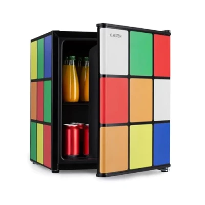 Immagine di Klarstein Solve Mini frigorifero, minibar, sistema di raffreddamento termoelettrico, capacità 48 litri, controllo meccanico a rotazione, raffreddamento: da 0 10 C, nero/colorato