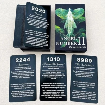 Immagine di QCFQCF Angel Numbers Oracle Cards, Cards per principianti, mazzo di carte affermazione con numero angelo, ti dice come vivere la tua vita nel modo migliore