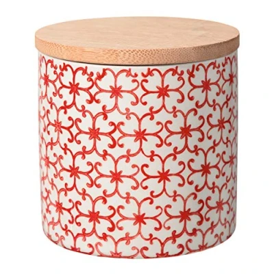 Immagine di Bloomingville Barattolo con Coperchio ermetico Carla Express Scatola portaoggetti in gres colorato Ø 10 x H cm, Rosso, Ceramica Gres, capacità 400 ml