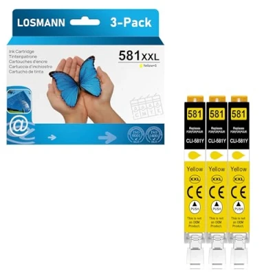 Immagine di LOSMANN 3x Giallo Cartucce d&#039;inchiostro Compatibili per Canon CLI 581 XXL Y Pixma TS6350 TS6150 TS8150 TS8250 TS6250 TS705 TS705a TS8151 TS6151 TS8152 TS8300 TS9150 TS9155 TS9550 TR7550 TR8550