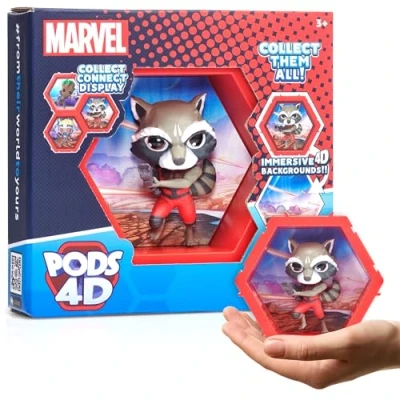 Immagine di WOW! PODS 4D MARVEL Rocket Figura Bobble head collegabile da collezione che esplode dal loro mondo nel tuo Espositore parete o scaffale Giocattoli e regali Serie 1 n. 459