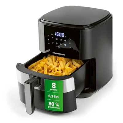 Immagine di GOURMETmaxx Friggitrice ad aria calda digitale XL, 6,2 litri, combinazione di forno calda, grill e friggitrice, timer da 60 minuti, spegnimento automatico, 8 programmi, per risultati