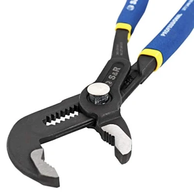 Immagine di S&amp;R Chiave a Pappagallo Professionale. Pinza Regolabile Autobloccante per Tubi e Bulloni 300 x 40 mm. Blu in Acciaio CR V, Manici doppio rivestimento.