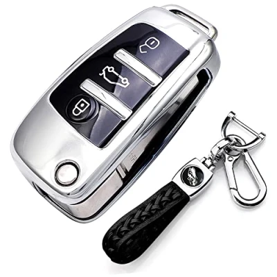 Immagine di RXXR Cover per chiave auto compatibile con Audi, A1 S1 A3 S3 RS3 A4 S4 RS4 A6 S6 RS6 Q2 Q3 Q7 TT TTS R8 Flip Key Case Remote Protector 3 pulsanti Car Fob portachiavi in pelle