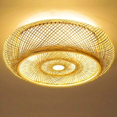 Immagine di Plafoniera in Bambù Lampada A Sospensione Rattan Naturale Da Soffitto Fatta Mano Paralume Lampadario E27 Illuminazione Camera Letto Soggiorno Caffetteria Bar Studio Ufficio,80cm