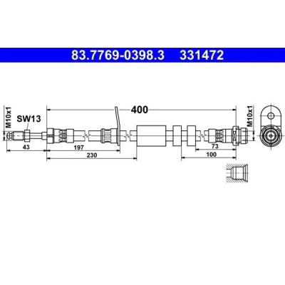 Immagine di ATE 83.7769 0398.3 Tubi Freno 400 M10x1 FORD: FOCUS 3, C Max 2