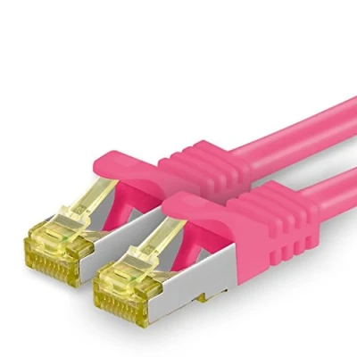 Immagine di 1aTTack.de Cavo di Rete Ethernet LAN Cat.7 SFTP Spina RJ45 Cat6a Doppia schermatura 10000 Mbit/s Compatibile con Cat5 Cat6 Cat8 per Switch Router Modem Patchpanel Magenta / 1 pz 1m