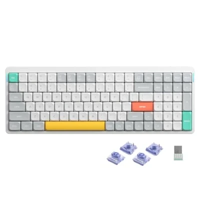 Immagine di nuphy Air96 v2 Tastiera Meccanica QMK/VIA, 96% wireless a basso profilo, Bluetooth 5.1, 2.4GHz e connessione cablata, compatibile con sistemi Windows Mac Ionic White Switch Wisteria