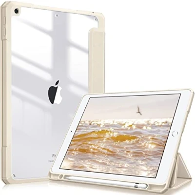 Immagine di FINTIE Custodia per iPad 10.2 Pollici 9a / 8a 7a Generazione (2021 2020 2019) [Built in Pencil Holder] Antiurto Sottile Case Posteriore Trasparente Cover con Auto Sveglia/Sonno, Champagne Oro