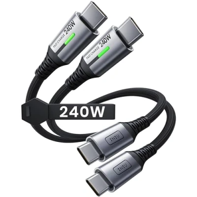 Immagine di INIU cavo corto USB C, confezione da 2 pezzi, 240 W, USBC a USBC, di ricarica veloce, intrecciato tipo C