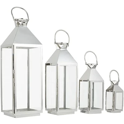 Immagine di Kare Design Lanterna Giardino Silver (4/Set), Argento, Misure 29X10X12 cm,40X16X15 cm, 54X20X19 71X25X23 Elegante, Luce Calda, Atmosfera Accogliente, Decorazione Casa