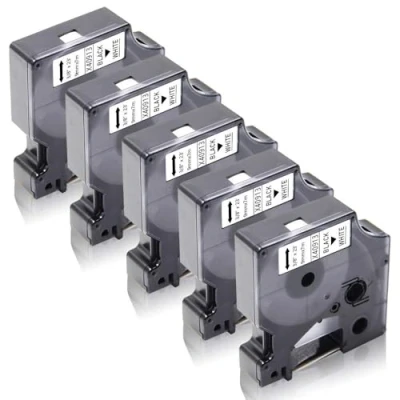 Immagine di 5x XemaX Compatible per Nastro di Etichette Dymo 9mm x 7m D1 40913 A40913 S0720680s Nero su Bianco Labelmanager 160 360D 210D 220P 280 PnP 420P 500TS Labelpoint 100 150 300 350