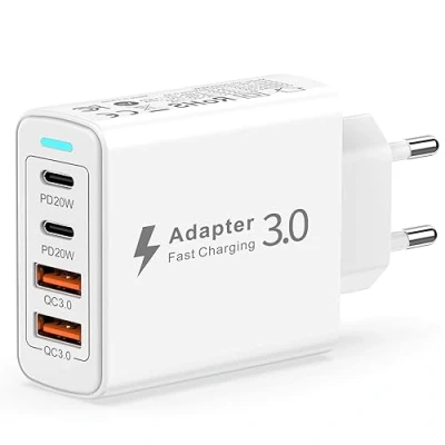 Immagine di Caricatore USB C Multiplo, 40W 4 Porte Presa Multipla PD&amp;QC3.0 Alimentatore Spina Caricabatterie Type Rapido per iPhone 15 Pro Max/14/13/12/11/8,Samsung S23/S22,Xiaomi