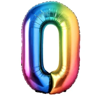 Immagine di Palloncino Compleanno 10 20 30 40 50 60 70 80 90 Numero 0 Gigante Multicolore Metallizzato, XXL di 100 cm. Decorazione Compleanno. ad Aria o Elio.