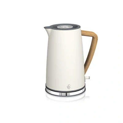 Immagine di Swan Nordic Bollitore elettrico ultra veloce, senza fili, design moderno, 1,7 l, 2200 W, manico effetto legno, spegnimento automatico, bianco