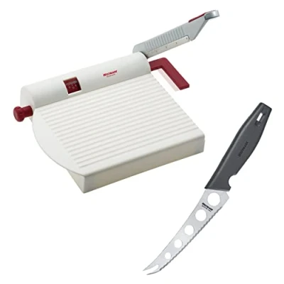 Immagine di Westmark Set per Formaggio, 2 Pezzi, 1 Affetta Formaggio Apparat + Coltello Formaggi, Spessore di Taglio Variabile, Acciaio Inox/Alluminio/Plastica, Fromarex, Bianco/Rosso/Argento/Nero, 700022E6