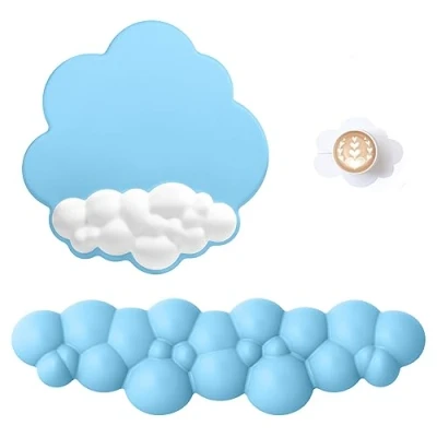 Immagine di Attack Shark Cloud Poggiapolsi e Tappetino per Mouse con Sottobicchiere, Supporto Ergonomico il Polso Della Tastiera, Sollievo dal Dolore, Base Antiscivolo, Comodo Giocare/Digitare Blu/Bianco
