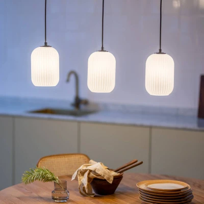 Immagine di Markslöjd Lampada a sospensione Cava, colore acciaio, 3 luci, vetro