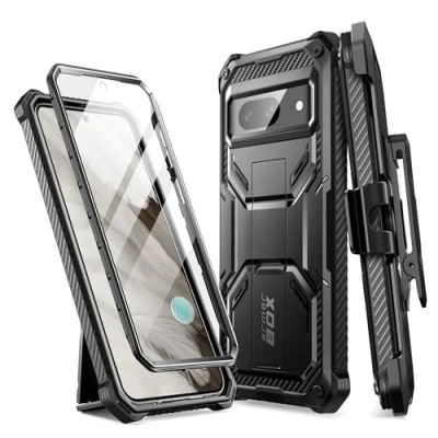 Immagine di i Blason custodia protettiva per Google Pixel 8 con pellicola integrata [supporto impronte digitali] robusta antiurto antiscivolo cavalletto e clip