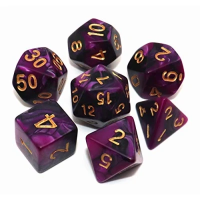 Immagine di CREEBUY, Set di dadi poliedrici viola e neri per Dungeon Dragons, D&amp;D, giochi ruolo, con D20 D12 D10 D9 D8 D6 D4, 7 pezzi