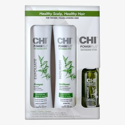 Immagine di CHI Power Plus Starter Kit con Shampoo, Balsamo e Trattamento Cuoio Capelluto, Bianco