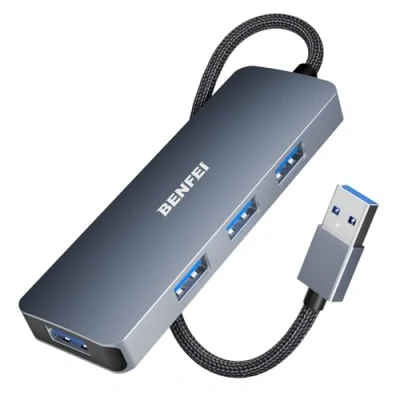 Immagine di hub USB 3.0 a 4 porte, BENFEI ultrasottile compatibile per MacBook, Mac Pro, Mini, iMac, Surface XPS, PC, unità flash, HDD mobile[Guscio in alluminio e cavo nylon]