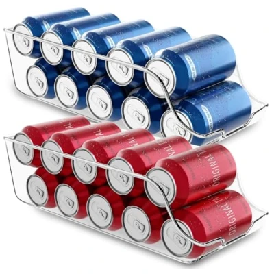 Immagine di KICHLY Porta lattine frigorifero (2 confezioni) Impilabile e salvaspazio Organizzatore per di soda dispensa, frigorifero, congelatore ripostiglio (trasparente)