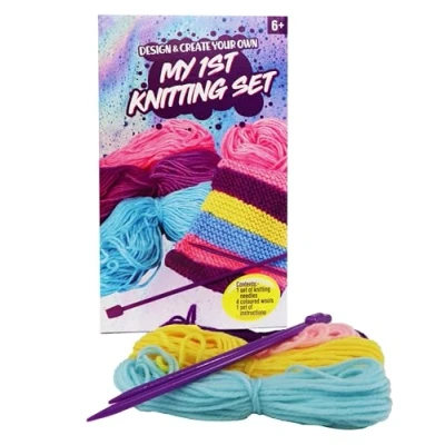 Immagine di il mio primo set per maglieria, progetta e crea tuo, è ideale principianti bambini, kit include istruzioni, lana colorata aghi (1 confezione)