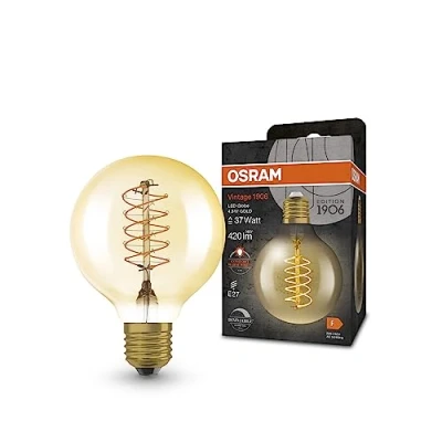Immagine di OSRAM Lampada a LED Vintage 1906 tinta dorata, 4.8 W, 420lm, forma sfera presa da 80 mm di diametro e E27, bianca calda, filamento spirale, dimmerabile, fino 15.000 ore durata della vita