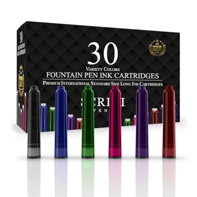 Immagine di SCRIVI PENS Ricariche Di Inchiostro Per Stilografiche Set 30 Cartucce D&#039;inchiostro Assortite Dimensioni Standard Internazionali Lunghezza Appr 2,04 Pollici Diametro Base 0,24
