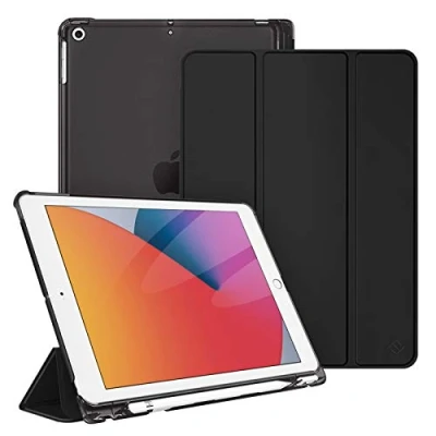 Immagine di FINTIE Custodia per iPad 10.2 Pollici 9a / 8a 7a Generazione (2021 2020 2019) con Built in Pencil Holder Sottile Leggero Semi Trasparente Cover Case Auto Sveglia/Sonno, Nero