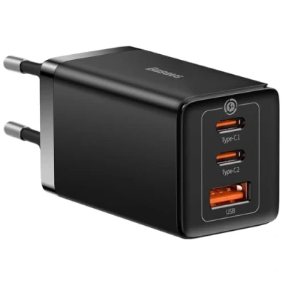 Immagine di Baseus Travel Charger GaN5 Pro Fast wall charger, C+C+U, QC, AFC, PD 65W with Type C to (100W) 1m, Black EU (CCGP120201)