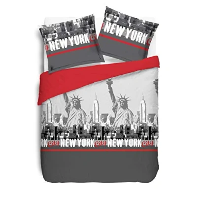 Immagine di Vision New York Rouge Set Copripiumino e 2 federe Coordinate, Cotone, Rosso, 200 x 200cm