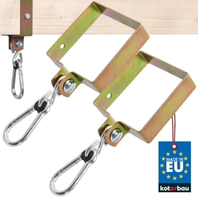 Immagine di KOTARBAU® Set di 2 ganci per altalena, rettangolari, 120 x mm, con moschettone, fascetta in acciaio zincato, gancio amaca