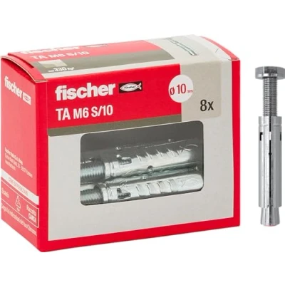 Immagine di Fischer Tasselli in Acciaio TA M6 con Vite Testa Esagonale, Diametro Tassello 10 mm, 8 Pz Bulloni di Espansione, 71252