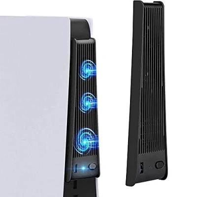 Immagine di MMOBIEL Ventola di raffreddamento tripla con presa USB 3.0 compatibile PlayStation PS5 e Digital Edition Black Incl. porta