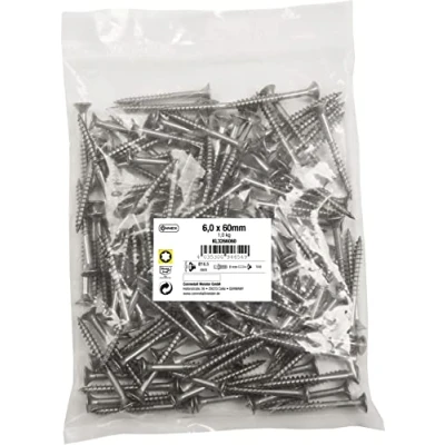 Immagine di Connex KL3266060 Viti universali, 6,0 x 60 mm, confezione grande da 1 kg, testa svasata, attacco TX parzialmente filettate acciaio inox/Set di viti/viti in sacchetto