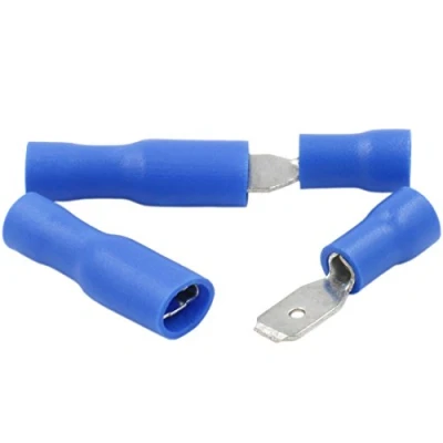 Immagine di Heschen Terminale per cavi maschio/femmina in vinile completamente isolato, 4,8 x 0,5 mm, da 1,5 2,5 mm² (16 14 AWG), blu, confezione 100