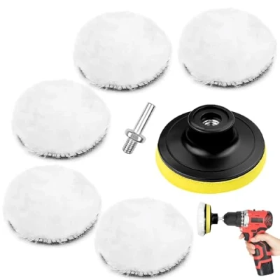 Immagine di Newpop 7 Pezzi Kit Lucidatura Auto per Trapano, 80 mm Tamponi Lana, Dischi Lucidare Professionali Bellezza Pulizia Ceretta, con M10 Adattatore Trapano