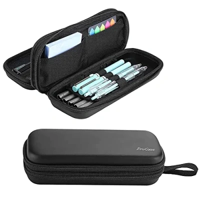 Immagine di ProCase Astuccio Scuola Rigido a 2 Scomparto, Custodia Rigida Antiurto con Multi Tasche, Resistente e Anti disordine per Studente Ragazzo Ragazza Scolaro Ufficio Nero