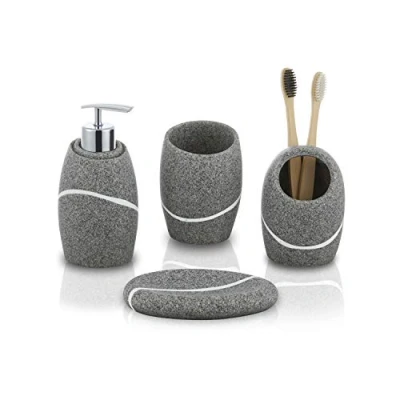 Immagine di ZCCZ Set di Accessori per il bagno, 4 Bagno con dispenser sapone, portaspazzolino, bicchiere da e portasapone