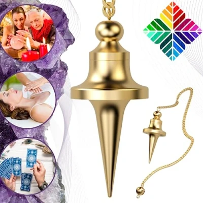 Immagine di Pendolo Esoterico Divinatorio TROUVIER In Ottone Dorato Pendolino Radioestesia e Divinazione con Camera per Testimone (5 cm 27 gr) Soddisfatti o Rimborsati