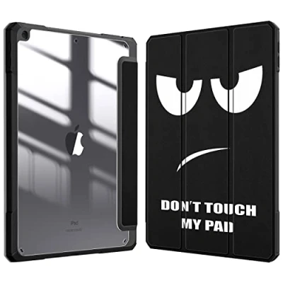 Immagine di FINTIE Custodia per iPad 10.2 Pollici 9a / 8a 7a Generazione (2021 2020 2019) [Built in Pencil Holder] Antiurto Sottile Case Posteriore Trasparente Cover con Auto Sveglia/Sonno, Don&#039;t Touch